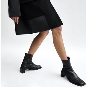 Zara Squared Toe Leather High Heel Boots 8/39